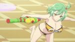  1girl animated animated_gif areolae bikini bounce bouncing_breasts breasts green_hair hikage_(senran_kagura) large_breasts nipples nude running senran_kagura short_hair swimsuit tattoo yellow_eyes 