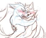  2018 anthro black_and_white blush canine duo fox fox_mccloud french_kissing fur kissing male male/male mammal monochrome nintendo nude sketch smile star_fox tears tongue tongue_out twstacker video_games wolf wolf_o&#039;donnell 