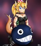  2018 alternate_species animal_humanoid big_breasts blonde_hair blue_eyes bowser bowsette_meme breasts clothed clothing collar crown female hair horn humanoid humanoidized koopa mario_bros nintendo novaspark scalie spikes super_crown video_games 