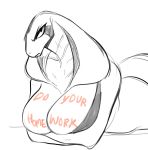 2018 angry anthro big_breasts body_writing bra breast_rest breasts butt clothed clothing cobra crossed_arms english_text female glacierclear kiisa looking_up lying on_front pose reptile scalie sketch snake snake_hood solo text underwear 