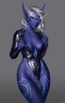 blue_skin breasts cleavage clothed clothing dickgirl elf humanoid intersex looking_at_viewer mavezar nightborne not_furry penis pointy_ears solo video_games warcraft 