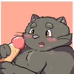  2018 anthro black_fur blush cat erection feline fur humanoid_hands kusosensei male male/male mammal overweight overweight_male penis simple_background 