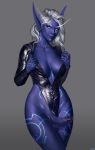  blue_skin breasts cleavage clothed clothing dickgirl elf erection humanoid intersex looking_at_viewer mavezar nightborne not_furry penis pointy_ears solo video_games warcraft 