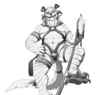  2015 5_fingers abs anthro barely_visible_genitalia barely_visible_pussy bdsm blue_eyes charr claws cuntboy dagos digital_media_(artwork) dominatrix fangs feline first_person_view flogger front_view fur grey_pawpads grey_stripes guild_wars hand_on_hip harness hi_res hindpaw horn intersex leash looking_at_viewer low-angle_view maara mammal multi_ear muscular muscular_cuntboy muscular_intersex navel nude pawpads paws pose pussy simple_background solo striped_fur stripes submissive submissive_pov teeth toe_claws video_games white_background white_fur 