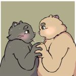  2018 anthro bear belly black_fur blush brown_fur cat duo feline fur humanoid_hands kusosensei male male/male mammal overweight overweight_male simple_background 