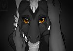  2018 5_fingers anthro black_and_white black_background black_skin claws digital_media_(artwork) disembodied_penis dragon duo erection fellatio female first_person_view fur grey_penis hand_on_face horn looking_at_viewer looking_up male male/female male_pov minerea minerea_(pinkdragonlove) monochrome open_mouth oral penis pinkdragonlove saliva scalie sex sharp_claws signature simple_background smooth_horn solo solo_focus spot_color watermark white_claws white_fur white_horn wingless_dragon yellow_eyes 