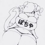  2016 anthro ayumi_(htfman114) big_breasts breasts cleavage clothed clothing female fully_clothed hair hair_over_eye huge_breasts japanese_text legwear line_art low-angle_view mammal mephitid monochrome navel short_hair skimpy skunk slightly_chubby smutbunny solo speech_bubble standing text thick_thighs thigh_highs thong voluptuous wide_hips worm&#039;s-eye_view 