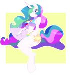  2018 anthro anthrofied bedroom_eyes big_breasts bikini breasts cleavage clothed clothing cutie_mark equine female friendship_is_magic half-closed_eyes happy horn looking_at_viewer mammal my_little_pony norithecat princess_celestia_(mlp) rainbow_dash_(mlp) seductive smile solo swimsuit thick_thighs unicorn wide_hips winged_unicorn wings 