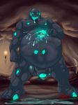  2018 4_toes 5_fingers abs ambiguous_fluids anthro anthro_on_anthro balls biceps big_balls big_penis black_fur black_penis black_skin brown_fur brown_skin canine drooling duo fist flaccid fur glowing glowing_eyes goo_creature hungothenomster james_auvereign looking_down male male/male mammal monster multicolored_fur muscular muscular_male muscular_thighs pecs penis plantigrade post_vore saliva standing stardew_valley thick_penis toes two_tone_fur uncut vore wolf 