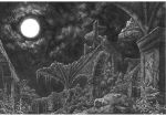  2017 amarthgul black_and_white cloud detailed_background equine female feral flower friendship_is_magic full_moon greyscale hair horn mammal monochrome moon my_little_pony night outside plant ruins sky solo twilight_sparkle_(mlp) unicorn unicorn_horn 