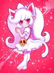  animal_ears ashley_(warioware) bangs cat_ears cat_tail closed_mouth dress extra_ears frown full_body hairband highres kemonomimi_mode long_hair looking_at_viewer pantyhose pink_background pointy_ears red_eyes satokichi skull solo standing tail twintails very_long_hair warioware white_dress white_hair white_hairband white_legwear 