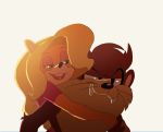  2017 annoyed anthro bandicoot black_eyes black_nose blonde_hair brown_fur cheek_tuft clothed clothing crash_bandicoot_(series) digital_media_(artwork) duo eyelashes eyeshadow female fur green_eyes hair hair_tuft half-closed_eyes happy hi_res hug hugging_from_behind lipstick long_hair looney_tunes makeup male mammal marsupial multicolored_fur orange_fur pink-ninja pink_lipstick pink_shirt sharp_teeth shirt simple_background smile standing t-shirt tasmanian_devil tasmanian_devil_(looney_tunes) tawna_bandicoot taz_(looney_tunes) teeth tuft two_tone_fur video_games warner_brothers wavy_hair whiskers white_background 