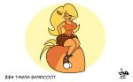  2017 anthro bandicoot bare_shoulders big_breasts black_nose blonde_hair breasts clothed clothing crash_bandicoot_(series) denim_shorts digital_drawing_(artwork) digital_media_(artwork) english_text eyebrows eyelashes female footwear fur hair half-closed_eyes hand_on_butt hand_on_hip hi_res inktober jamearts lipstick long_hair looking_at_viewer makeup mammal marsupial orange_fur red_lipstick seductive shirt shoes shorts signature simple_background sitting sneakers solo tank_top tawna_bandicoot text thick_thighs video_games wavy_hair wide_hips wumpa_fruit 