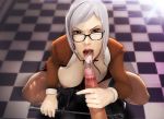  3d breasts clothing cum glasses handjob large_breasts nipples penis prison_school pussy shiraki_meiko short_hair white_hair 