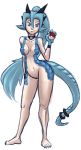  barely_visible_genitalia barely_visible_pussy blue_eyes blue_hair blue_nails breasts clair_(pok&eacute;mon) claws collar colored_nails dragon_girl dragonair fangs female fusion hair hairband holding_object horn hybrid long_hair navel nintendo nude pok&eacute;ball pok&eacute;mon pok&eacute;mon_(species) pok&eacute;morph pussy ring scales simple_background smile solo standing teaparty toenails two-tone_skin video_games white_background 