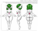  anatomy barefoot breasts butt english_text female gardevoir green_hair hair humanoid llortor mammal model_sheet nintendo nude pok&eacute;mon pok&eacute;mon_(species) pussy simple_background soles solo text video_games white_background white_skin 