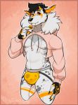  2018 anthro black_nose bulge candy claws clothing drawyourfursona food hoodie jockstrap lollipop male mammal mane meme nikonight nozo.exe nozomyarts pink_sweater sweater twitter_hoodie underwear 