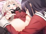  2girls absurdres ahegao black_hair blonde_hair blush couple cunnilingus fuguriya game_cg green_eyes highres kawamura_reo licking moaning multiple_girls official_art open_mouth oral peko pussy pussy_juice sawaguchi_mai school_uniform sono_hanabira_ni_kuchizuke_wo tongue uncensored uniform wet yuri 