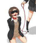  amagami ayatsuji_tsukasa ball_gag bdsm black_jacket black_legwear blazer blindfold blush bondage bottomless bound breath brown_hair collar commentary dog_collar dress_shirt eye_mask gag grey_skirt holding_leash jacket kibito_high_school_uniform kneehighs kneeling kurosawa_noriko leash long_sleeves multiple_girls no_pants pleated_skirt pov punishment pussy_juice red_collar restrained saliva saliva_trail school_uniform shadow shirt short_hair simple_background skirt solo_focus submission sweater_vest tan_sweater toki_(tokihakashi) white_background white_footwear white_shirt 