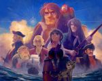  abraham_gray barrel benbow bird black_hat blonde_hair blue_sky brown_hair child cloud cravat epaulettes fmu grey_hair gun hat holding holding_gun holding_weapon jim_hawkins long_john_silver male_focus multiple_boys ocean oldschool parrot ship sideburns sitting sky smile squire_trelawney takarajima treasure_island watercraft weapon white_hair wig 