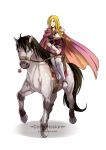  animal blonde_hair boots braid cape elbow_gloves fire_emblem fire_emblem:_rekka_no_ken flower gloves gzei horse horseback_riding looking_at_viewer louise riding simple_background smile white_background 