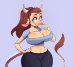  anthro big_breasts bovine breasts cattle clothed clothing female fingernails fully_clothed hair horn mammal matzzacre mother nails parent sharp_teeth solo teeth 