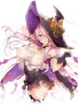  bat blue_eyes breasts commentary_request covered_navel covered_nipples draph dress fingerless_gloves food_themed_hair_ornament gloves granblue_fantasy hair_ornament hair_over_one_eye hair_ribbon halloween hat highres horns large_breasts lavender_hair licking_lips nail_polish narmaya_(granblue_fantasy) pointy_ears pumpkin_hair_ornament ribbon see-through solo thighhighs thighs thomasz tongue tongue_out witch_hat 