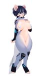  2016 anthro biped blue_eyes breasts feline female hair hand_on_breast kanel leopard mammal nipples nude short_hair simple_background snow_leopard solo standing white_background 