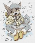  alex_(harmarist) anthro balls bottomless canine clothed clothing cub harmarist male mammal partially_clothed snow solo wolf young 