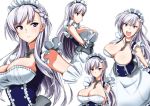  apron arm_guards arms_under_breasts azur_lane bangs belfast_(azur_lane) blue_eyes blush braid breasts chain cleavage closed_mouth collar collarbone commentary_request corset dress eyebrows_visible_through_hair french_braid frilled_sleeves frills gloves koutarou_(plusdrive) large_breasts long_hair looking_at_viewer maid maid_headdress multiple_views open_mouth parted_lips sidelocks silver_hair simple_background smile white_background white_gloves 
