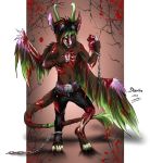  &lt;3 angel_dragon anthro barefoot biped blood bone clothed clothing diaper digitigrade dragon eyebrows eyewear feathers fur glasses gore hair horn humanoid_hands looking_at_viewer male multicolored_feathers multicolored_fur multicolored_hair pants pants_down partially_clothed ribs signature simple_background solo standing twixxel_minty unknown_artist unknown_artist_signature wings wounded 