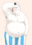  2018 anthro bear belly blush boxers_(clothing) clothing humanoid_hands male mammal maron2475 moobs navel nipples overweight overweight_male pink_background polar_bear shirane_kan simple_background solo underwear utau 
