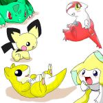  blue_eyes blush bulbasaur jirachi latias legendary_pok&eacute;mon nintendo pasaran pichu pok&eacute;mon pok&eacute;mon_(species) red_eyes sandshrew simple_background video_games white_background yellow_eyes 