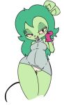  2018 alpha_channel anthro bedroom_eyes breasts camel_toe clothed clothing dress female fink_(ok_k.o.!_lbh) fully_clothed fur gloves green_fur green_hair hair half-closed_eyes long_hair looking_at_viewer mammal mouse ok_k.o.!_let&#039;s_be_heroes open_mouth panties pink_sclera pose rodent seductive simple_background solo standing thick_thighs thigh_gap tongue tongue_out transparent_background underwear voon young 