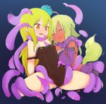  2girls animal_ears blonde_hair dark_skin detached_sleeves dog_ears dog_tail done_(donezumi) female multiple_girls open_mouth original restrained strap_slip tail tentacle tentacles tentacles_under_clothes titi-chan_(nezumi_inu) 