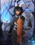  2018 5_fingers anthro black_hair curved_horn detailed_background digital_media_(artwork) hair horn lukurio male nude red_eyes solo 