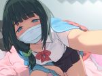  bed blue_eyes bow close go-m green_hair hassu mask ponytail seifuku short_hair skirt ssss.gridman waifu2x 