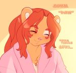  ambar anthro bear biped brown_fur chalo clothing eyebrows eyes_closed fur hair happy las_lindas long_hair mammal orange_background pink_nose red_eyebrows red_hair simple_background singing smile solo 