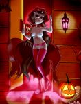  2018 absurd_res anibaruthecat anthro areola book breasts cape choker clothing equine eyewear fan_character female garter_belt garter_straps glasses halloween hi_res holidays horn jack-o&#039;-lantern legwear looking_at_viewer mammal my_little_pony nipples pose presenting presenting_pussy pussy solo thigh_highs unicorn 