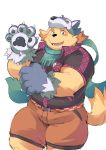  2017 anthro ayame42612 belly canine clothed clothing cusith dog halloween holidays humanoid_hands male mammal overweight overweight_male scarf shorts simple_background solo tokyo_afterschool_summoners white_background 