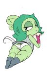  2018 alpha_channel anthro butt clothing fink_(ok_k.o.!_lbh) frown fur gloves green_fur green_hair hair half-closed_eyes long_hair looking_back lying mammal mouse ok_k.o.!_let&#039;s_be_heroes on_front panties rear_view rodent simple_background solo thick_thighs transparent_background underwear voon young 
