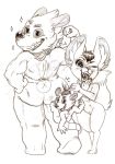  2018 4_fingers anthro breast_grab breasts butt canine cruelpastry daughter fangs female flexing fox grin group hand_on_breast kit_darling lily_opossum looking_at_viewer looking_back mammal marsupial monochrome mother multi_breast muscular nipples nude one_eye_closed opossum parent poppy_opossum poppy_opossum_(character) pose rear_view smile standing traditional_media_(artwork) wink young 