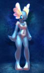  2014 :3 amaura anthro anthrofied blue_eyes bottomless breasts clothed clothing digital_media_(artwork) dinosaur elpatrixf female hi_res looking_at_viewer navel nintendo pok&eacute;mon pok&eacute;mon_(species) pok&eacute;morph pussy sauropod scalie shirt smile solo video_games young 