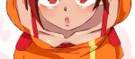  1girl arms_behind_back bent_over blush breasts close-up downblouse hanging_breasts heart hino_akane_(smile_precure!) leaning_forward looking_at_viewer matching_hair/eyes onnaski open_mouth precure red_eyes red_hair short_hair small_breasts smile_precure! solo standing 