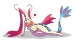  &lt;3 4_toes 5_fingers absurd_res anthro big_breasts bikini blush breasts clothed clothing digital_media_(artwork) eyelashes female hi_res long_eyelashes lying mammal marine milotic navel nintendo on_side pok&eacute;mon pok&eacute;mon_(species) pok&eacute;morph simple_background solo swimsuit thick_thighs toes video_games wide_hips wouhlven 