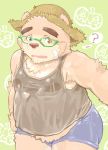  2018 anthro bear belly clothing eyewear glasses hat male mammal overweight overweight_male pikaqoo_(artist) shirt shorts solo straw_hat tokyo_afterschool_summoners volos 