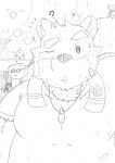  2018 anthro baruto_kun2553 bear belly blush clothed clothing male mammal one_eye_closed overweight overweight_male shirt sweat tokyo_afterschool_summoners towel volos wink 