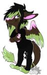  angel_dragon anthro barefoot biped clothing digitigrade dragon feathers fur hair horn looking_at_viewer male multicolored_feathers multicolored_fur multicolored_hair pants shirt signature solo source_request standing twixxel_minty unknown_artist unknown_artist_signature wings 