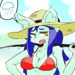  1girl amboynav2 bikini female furry hat purple_hair red_bikini solo swimsuit 