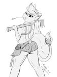  anthro applejack_(mlp) athletic axe booty_shorts bra clothed clothing equine female friendship_is_magic horse kinktober looking_back mammal melee_weapon monochrome muscular my_little_pony pedalspony_(artist) pinup pony pose shorts tool_belt underwear weapon 